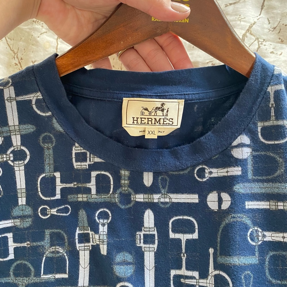 SOLD!!! Hermes Cotton Navy Blue T-Shirt for Men size XXL - Picture 11 of 13